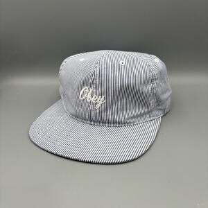 Obey Worldwide Hat Leather Strap White Blue Striped